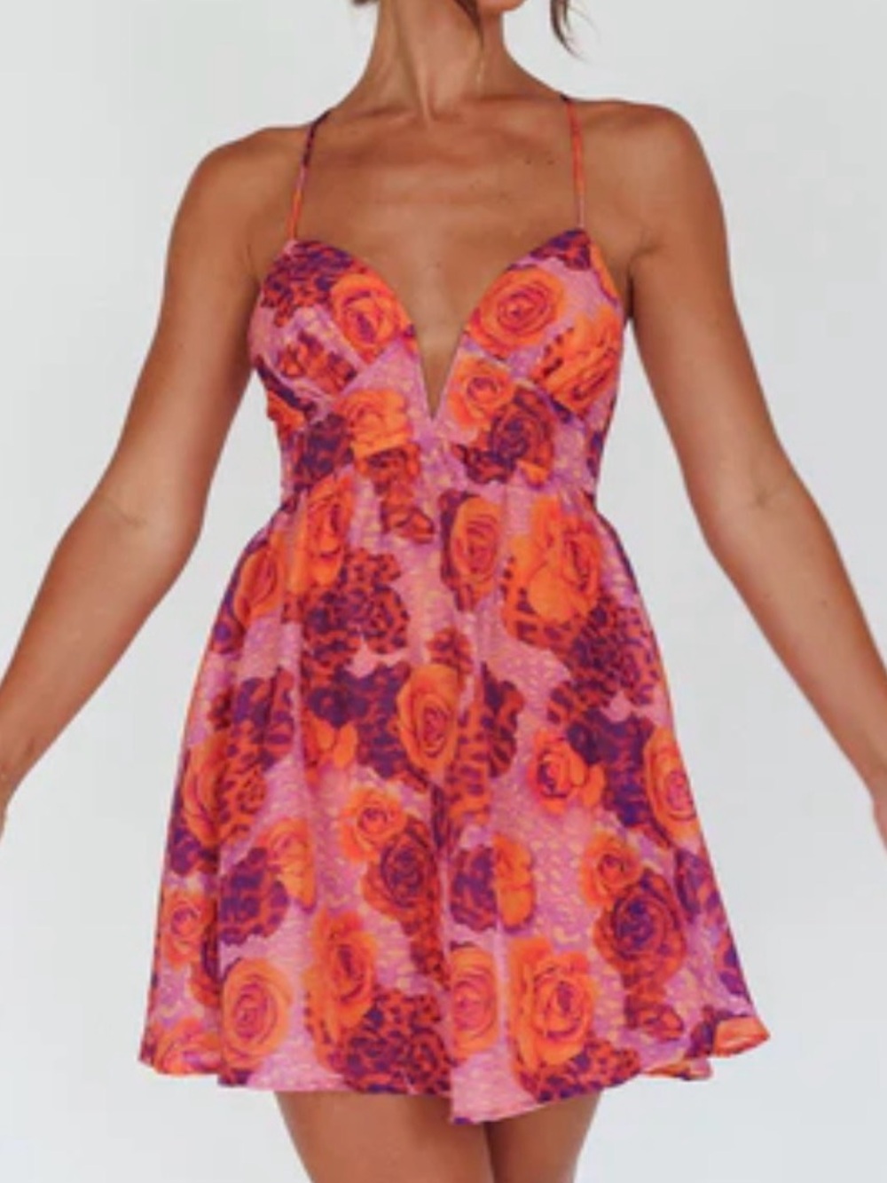 Floral Mini Dress in Purple and Orange